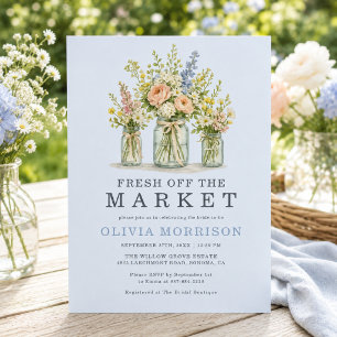 Invitation Jarre Fleurie Bleu Poussiéreux Marché des Fermiers