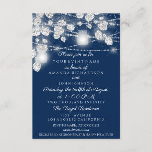 Invitation Jars de lumières de mariage gris bleu marine paill