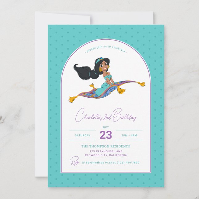 Invitation Jasmine de Disney | Anniversaire de la fille Polka (Devant)