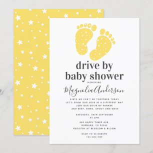 Invitation Jaune Bébé Pieds Drive Par Baby shower