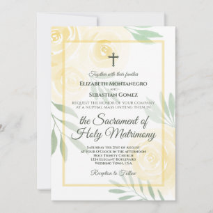 Invitation Jaune Beurre Bohème Chic Roses Mariage Catholique