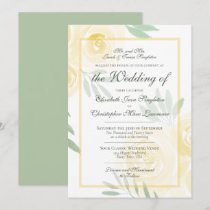 Invitation Jaune Beurre et Roses Bohèmes Dorées Mariage Forme