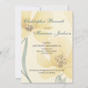 Invitation Jaune Beurre Pâle Bleu Tendre Floral Mariage