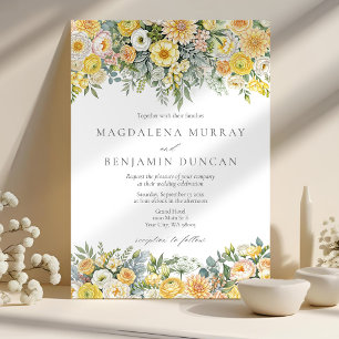 Invitation Jaune Beurre Pêche Sauge Vert Floral Mariage