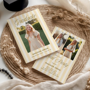 Invitation Jaune Beurre Rayé Prépa Diplômé