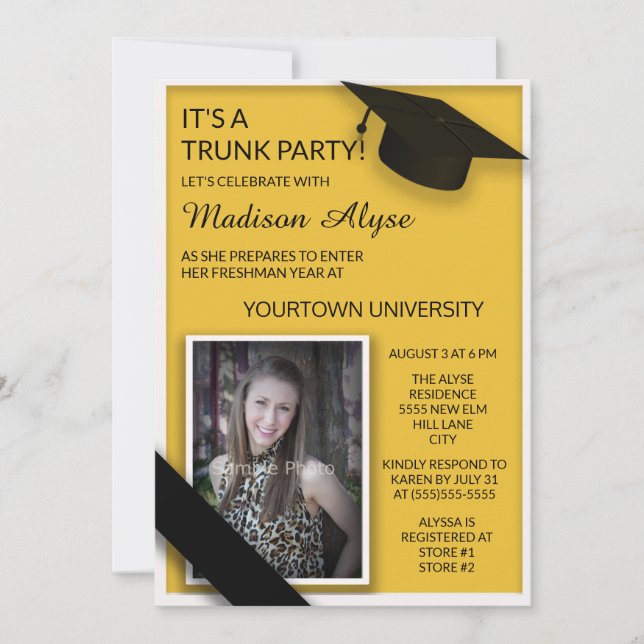 Invitation Jaune Black College Trunk Party Dorm Douche Photo (Devant)