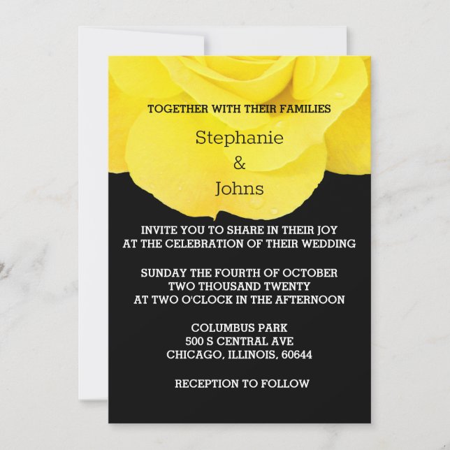 Invitation Jaune Blanc Floral Rose Simple Mariage (Devant)