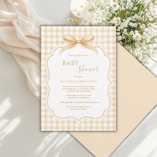 Invitation Jaune Blanc Gingham Baby Shower Fantaisiste