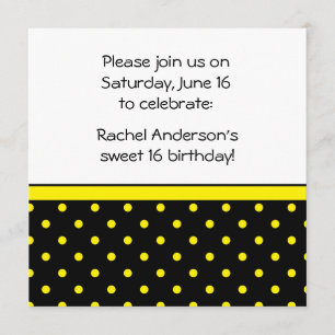 Invitation jaune blanc noir de partie de pois