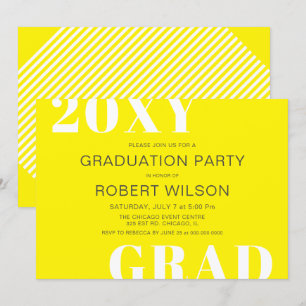 Invitation Jaune Blanc Téméraire Typographie Parti de Graduat