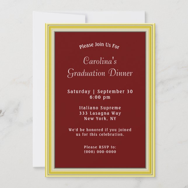 Invitation Jaune Cadre Or Maroon Dîner Diplôme (Devant)