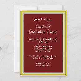 Invitation Jaune Cadre Or Maroon Dîner Diplôme