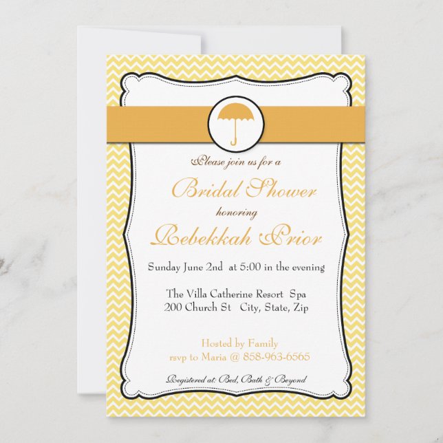 Invitation jaune citron de Fête de la mariée de (Devant)