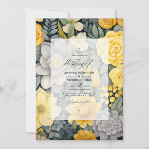 Invitation Jaune citron, gris orageux et gris clair pour un m