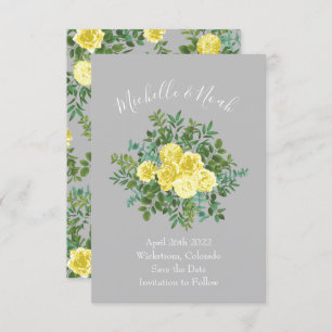Invitation Jaune clair et gris Rose Floral Mariage Date de sa