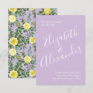 Invitation Jaune clair & Lilac Purple Rose Mariage Date de sa