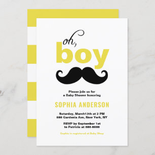 Invitation Jaune classique C'est un Baby shower de moustache 