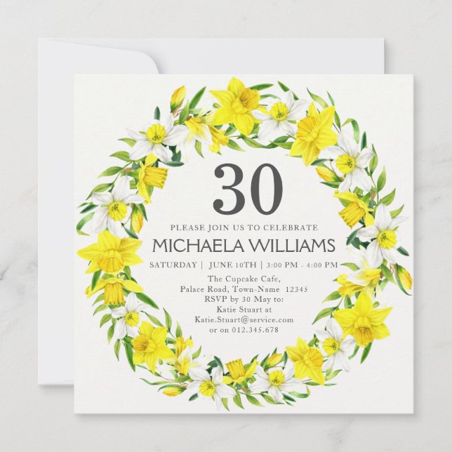 Invitation Jaune Daffodiles Blanches 30e anniversaire (Devant)