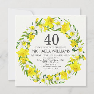 Invitation Jaune Daffodiles Blanches Wreath 40e anniversaire
