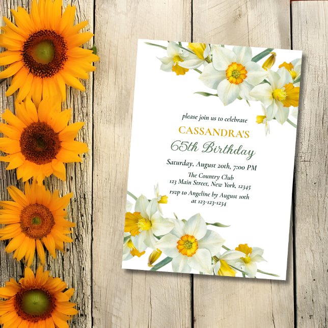 Invitation Jaune Daffodique Blanc Rustique Floral Anniversair (Créateur téléchargé)