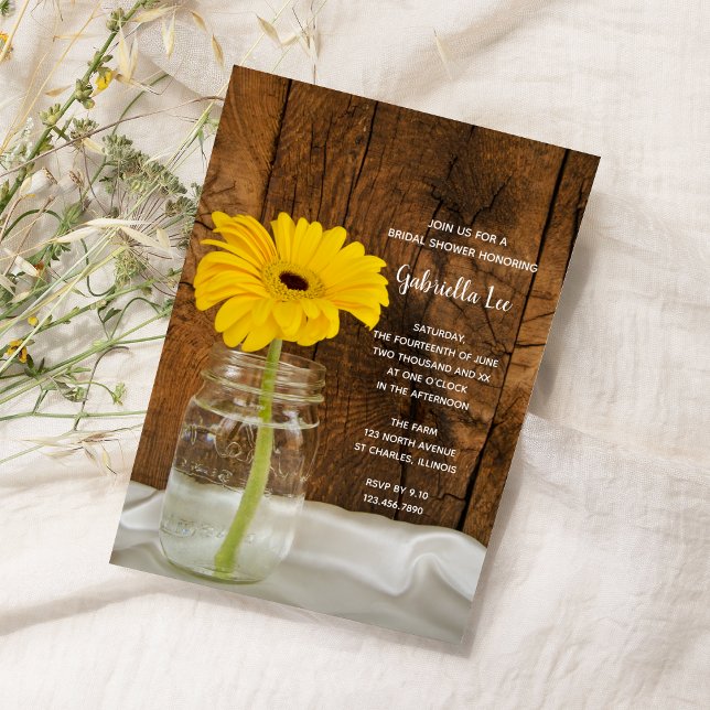 Invitation Jaune Daisy à Mason Jar Fête des mariées de la cam (Créateur téléchargé)
