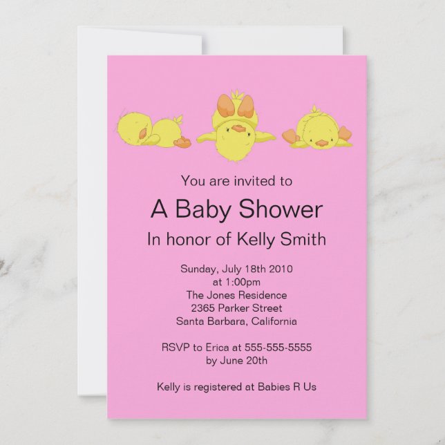 Invitation jaune de baby shower de canard (Devant)