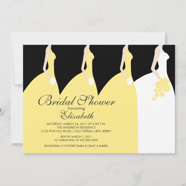 Invitation jaune de Fête de la mariée de (Devant)