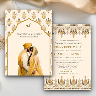 Invitation Jaune de moutarde Crème Ikat Anand Karaj Mariage S