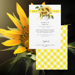Invitation Jaune de prairie rustique En vichy Baby shower de 