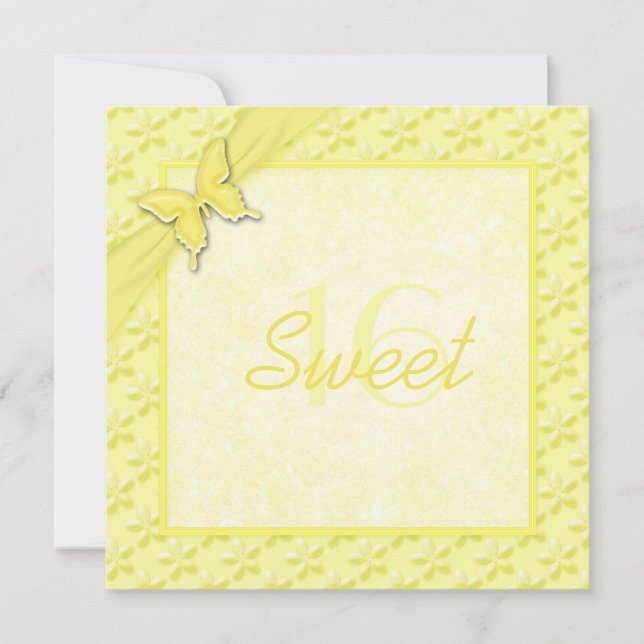 Invitation jaune de sweet sixteen de papillon (Devant)