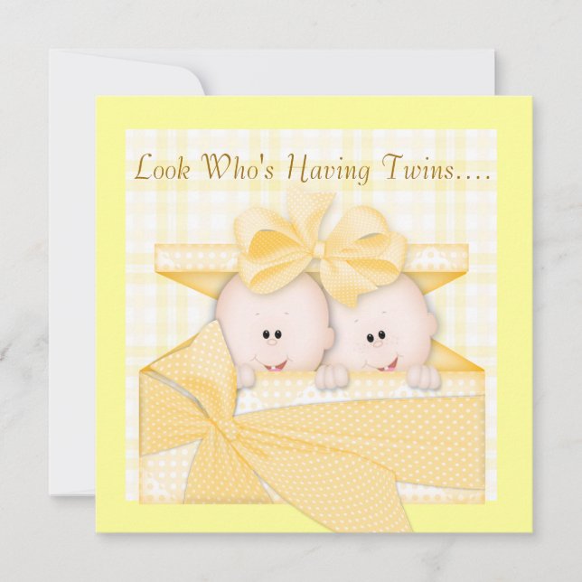 INVITATION JAUNE D'INVITATION DE BABY SHOWER DE JUMEAUX (Devant)