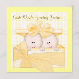 INVITATION JAUNE D'INVITATION DE BABY SHOWER DE JUMEAUX