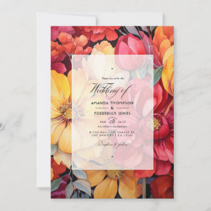 Invitation Jaune doré et rouge à lèvres Mariage Floral