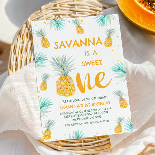 Invitation Jaune doux moderne un ananas 1er anniversaire