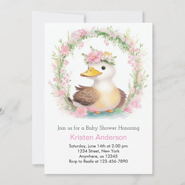 Invitation Jaune Duckling Dreams Baby shower fille (Devant)