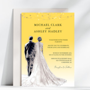 Invitation Jaune Élégant Mariage Traditionnel de la Mariée et