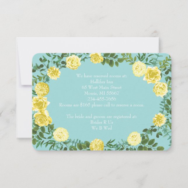 Invitation Jaune et Aqua Vintage Ressort Mariage Floral (Devant)