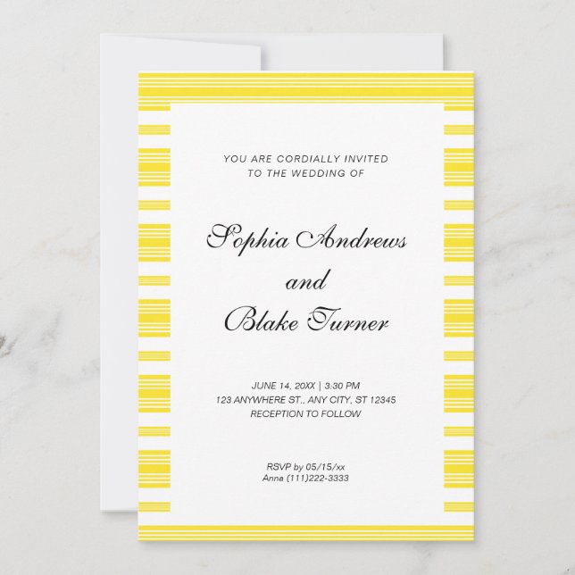 Invitation Jaune et blanc Grandes Mariage moderne (Devant)