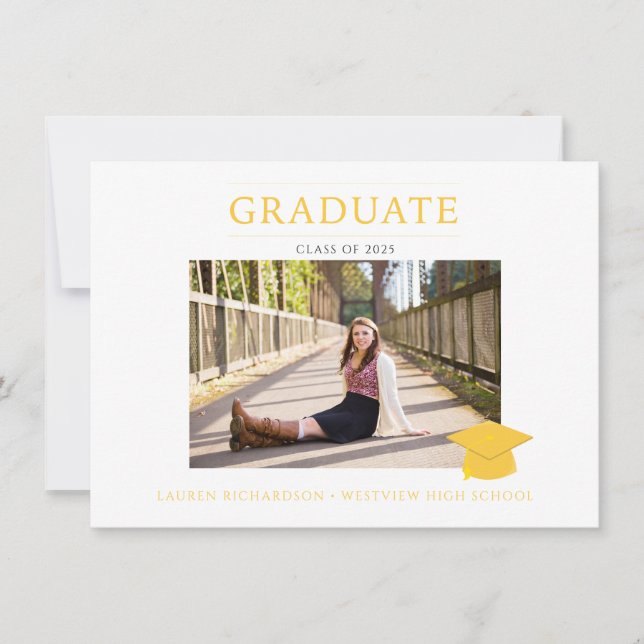 Invitation Jaune et blanc Simple Photo Party (Devant)