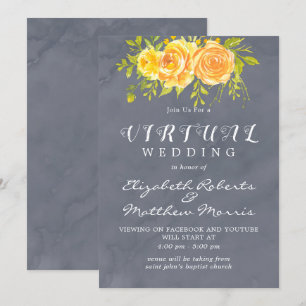 Invitation Jaune et gris Aquarelle Peony Mariage virtuel