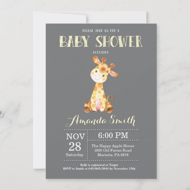 Invitation Jaune et gris d'invitation de baby shower de (Devant)
