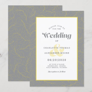 Invitation Jaune et gris moderne Feuille Abstrait Motif