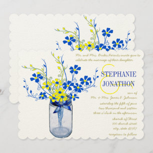 Invitation Jaune et Royal Blue Mason Jar Fleur sauvage Mariag