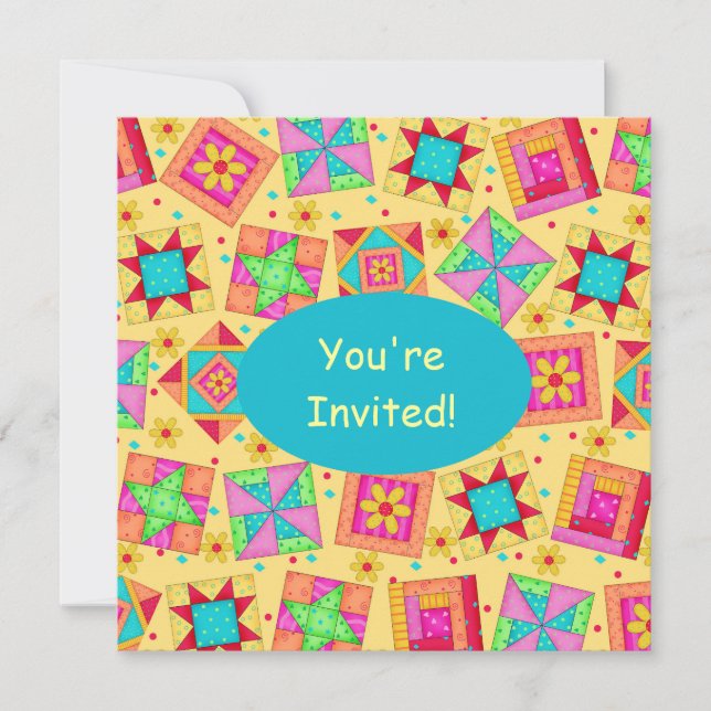 Invitation Jaune et Turquoise Sunny Patchwork Quilt Block Art (Devant)