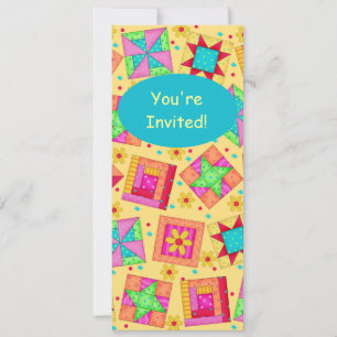 Invitation Jaune et Turquoise Sunny Patchwork Quilt Block Art