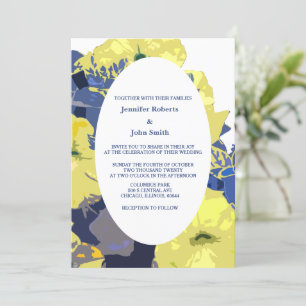 Invitation Jaune Floral Bleu Bleu Personnalisé Artsy Mariage 