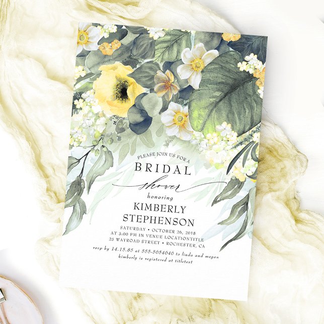 Invitation Jaune Floral Bohème Chic Fête des mariées (Créateur téléchargé)