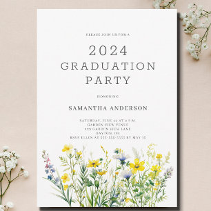 Invitation Jaune Floral Fleur sauvage fête de graduation