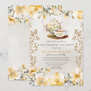 Invitation Jaune Floral Genre neutre Baby shower de thé