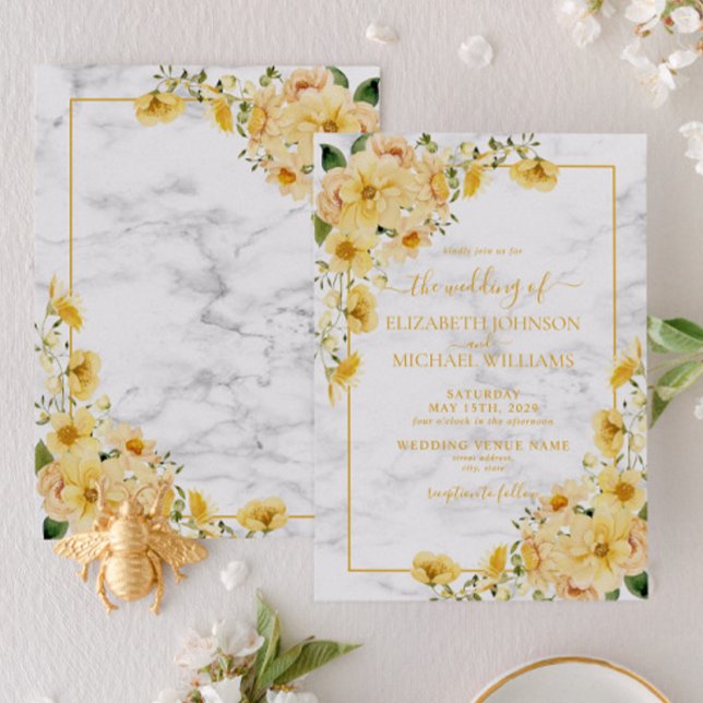 Invitation Jaune Floral Mariage Mariage Script Rustique (Créateur téléchargé)
